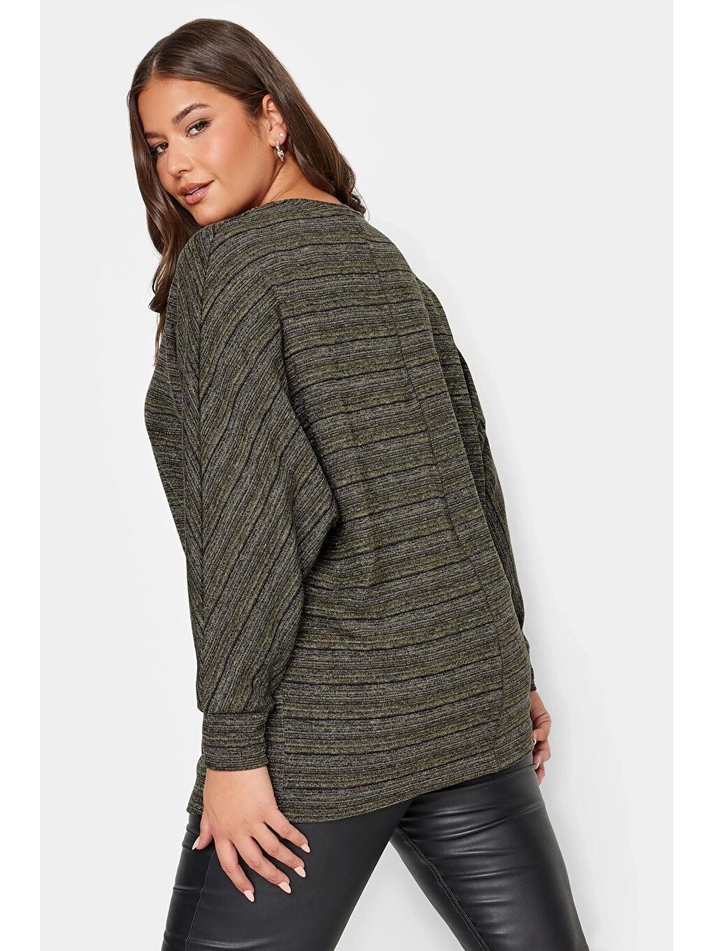 Gri Büyük Beden Bisiklet Yaka Uzun Kollu Dikiş Detaylı Bluz 302602-5