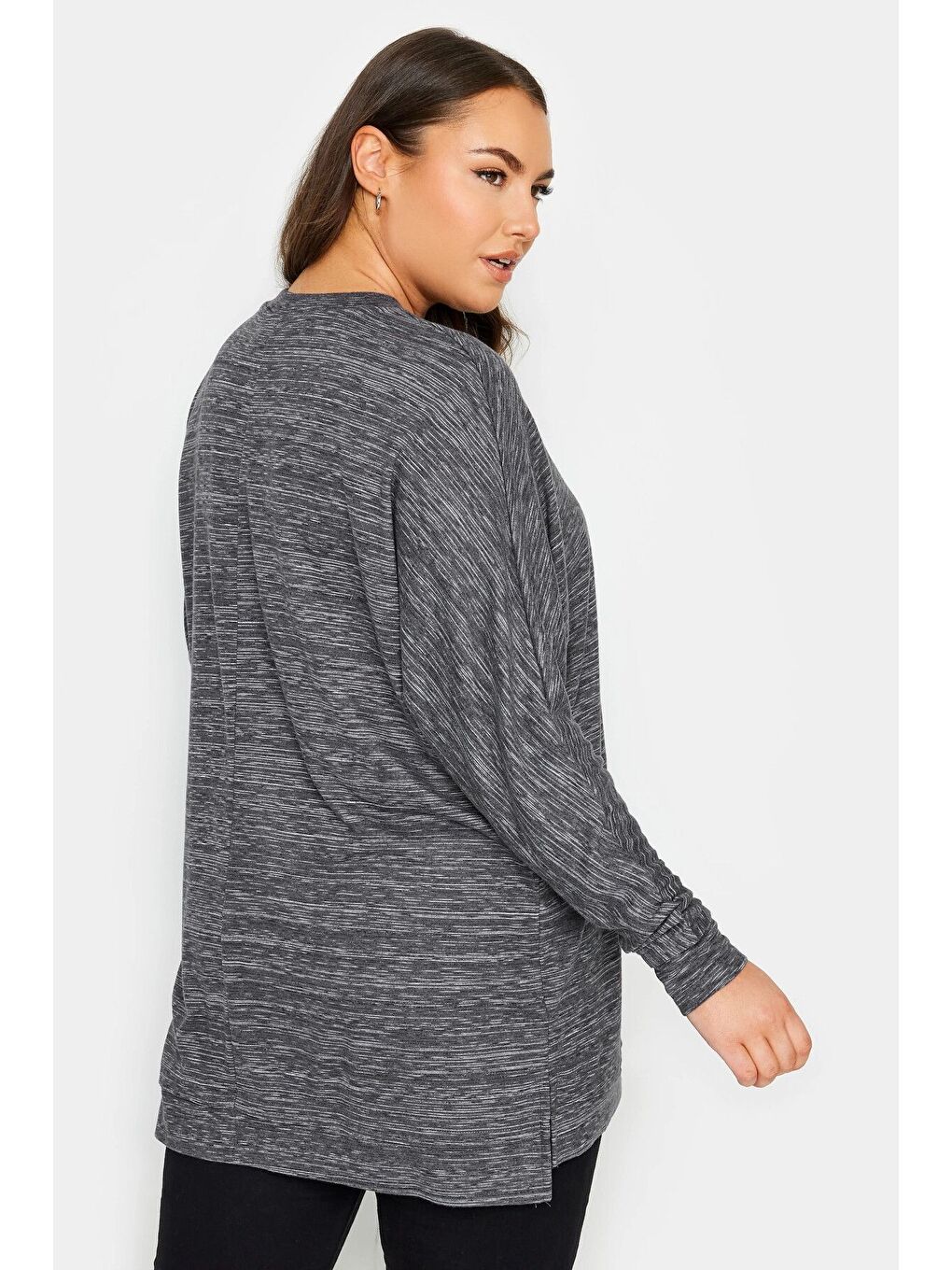 Antrasit Büyük Beden Bisiklet Yaka Uzun Kollu Dikiş Detaylı Bluz 302862-4