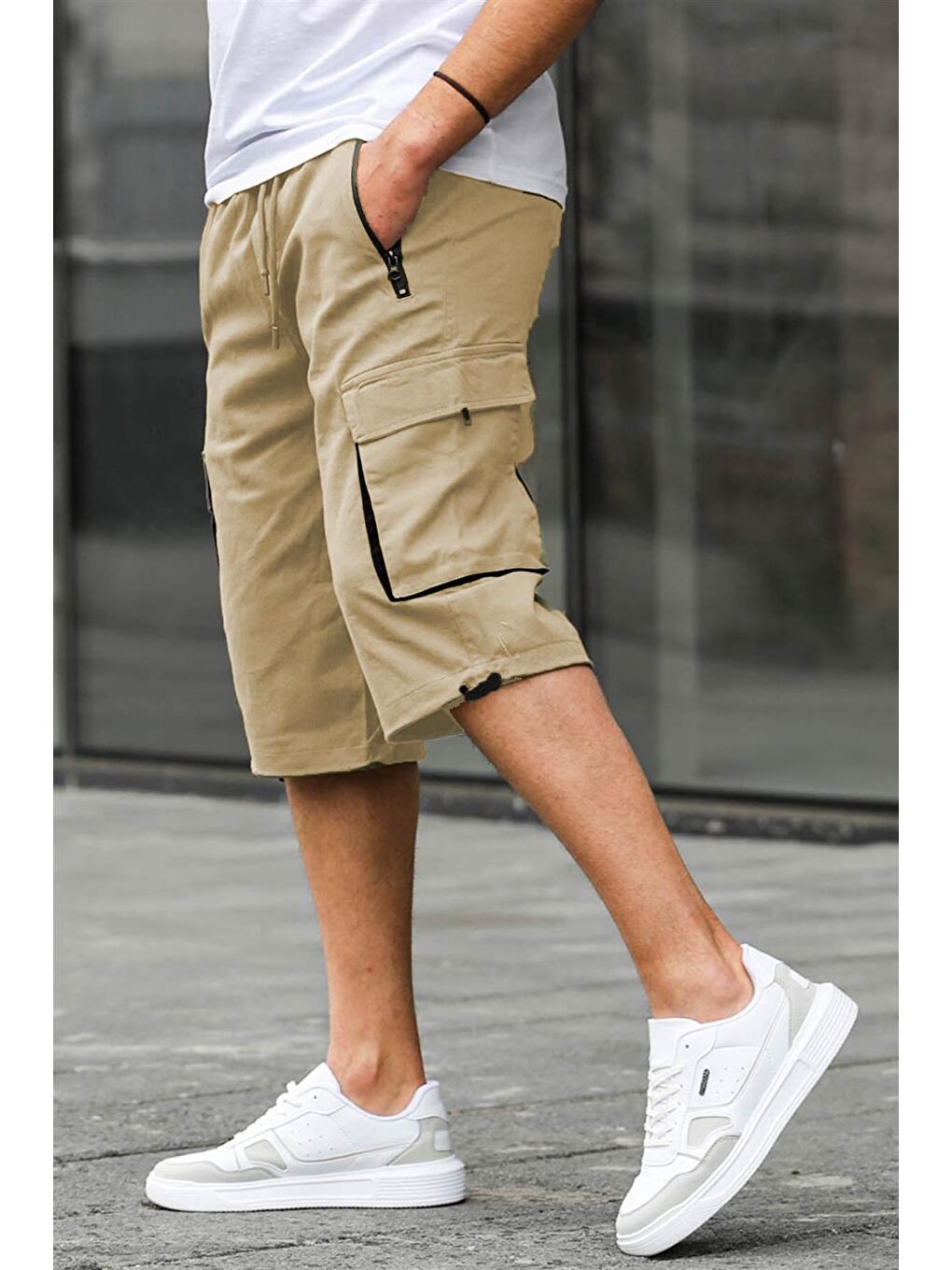 Bej Kargo Cep Erkek Gabardin Kapri Şort 6332