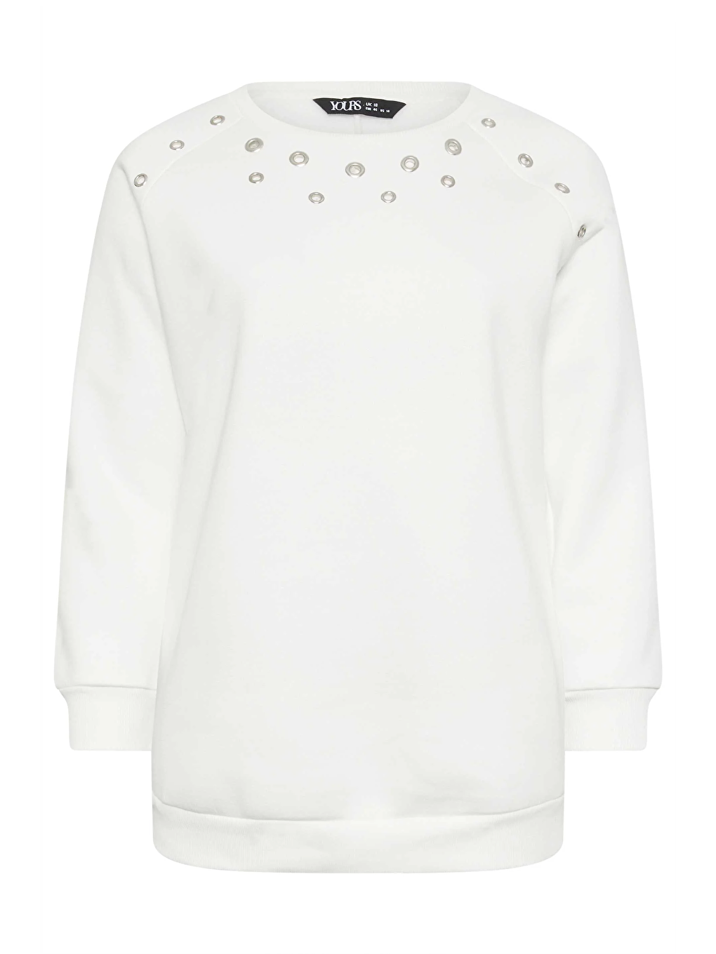 Beyaz Büyük Beden Bisiklet Yaka Kuşgözü Detaylı Uzun Kollu Sweatshirt 302996-6