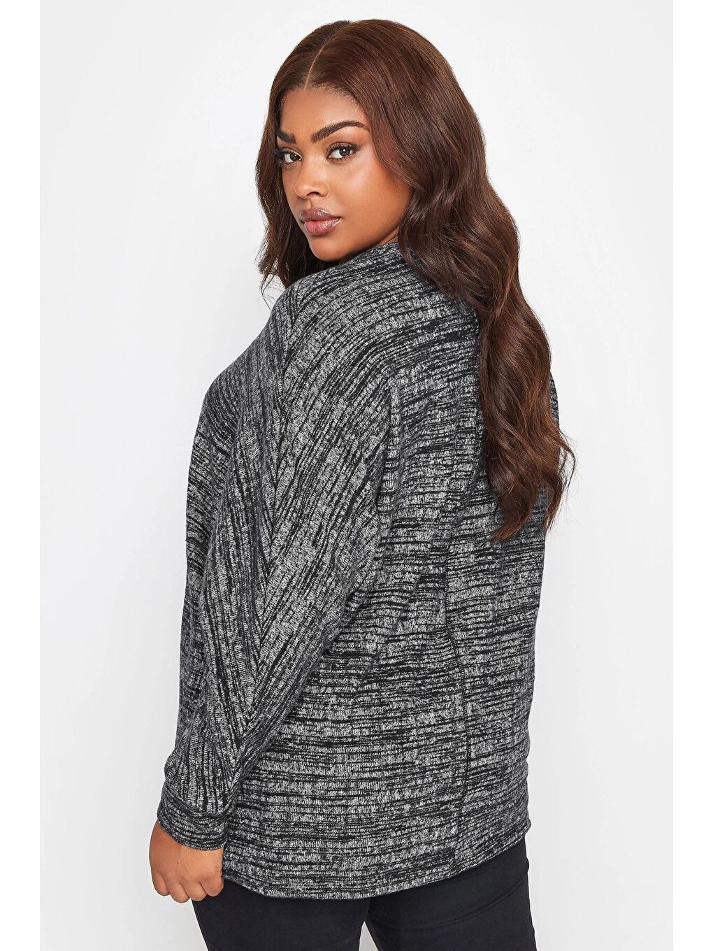 Antrasit Büyük Beden Bisiklet Yaka Önü Dikiş Detaylı Uzun Kollu Bluz 302607-4