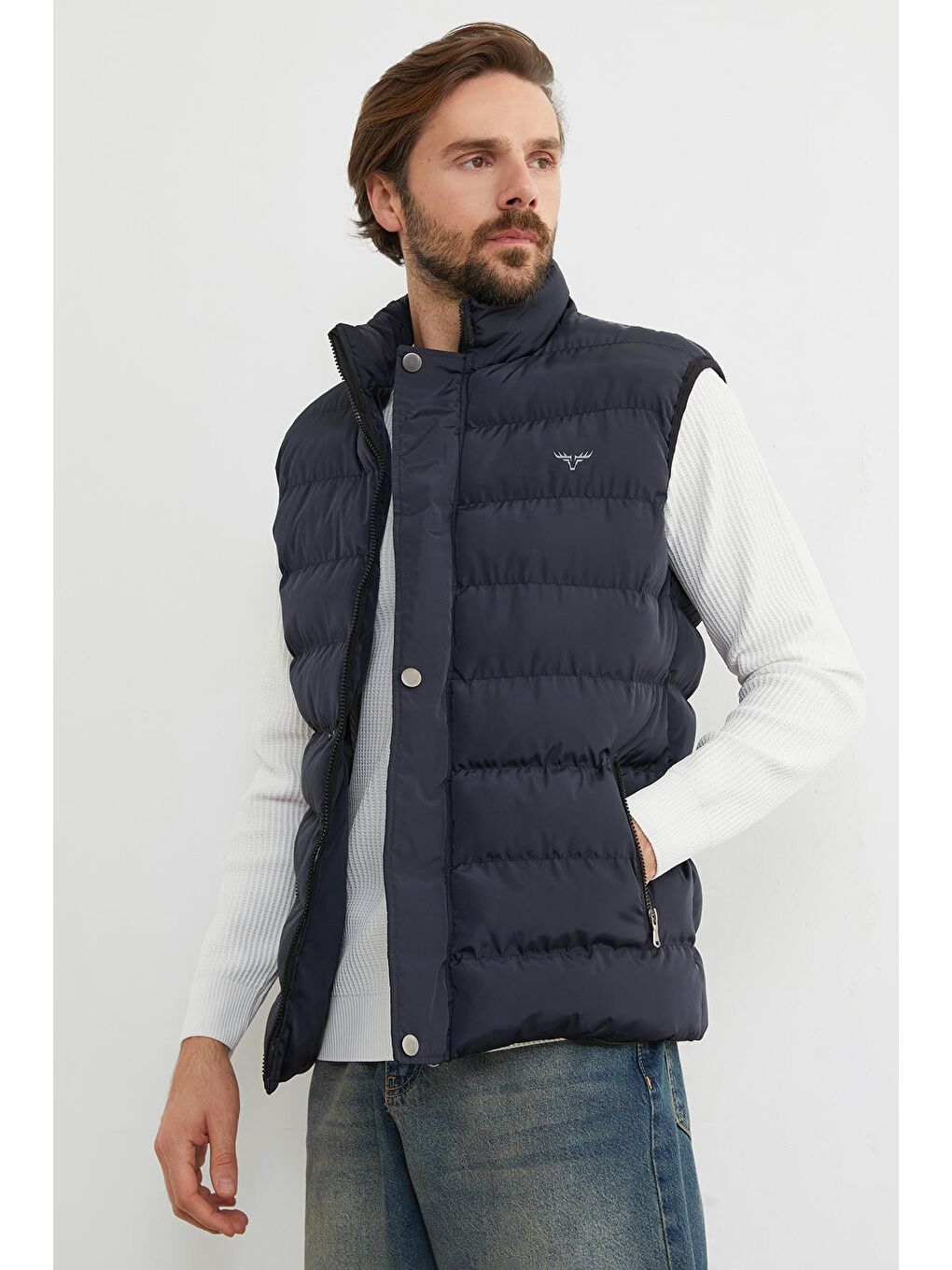 Lacivert Baskılı Çıt Çıtlı Şişme Yelek