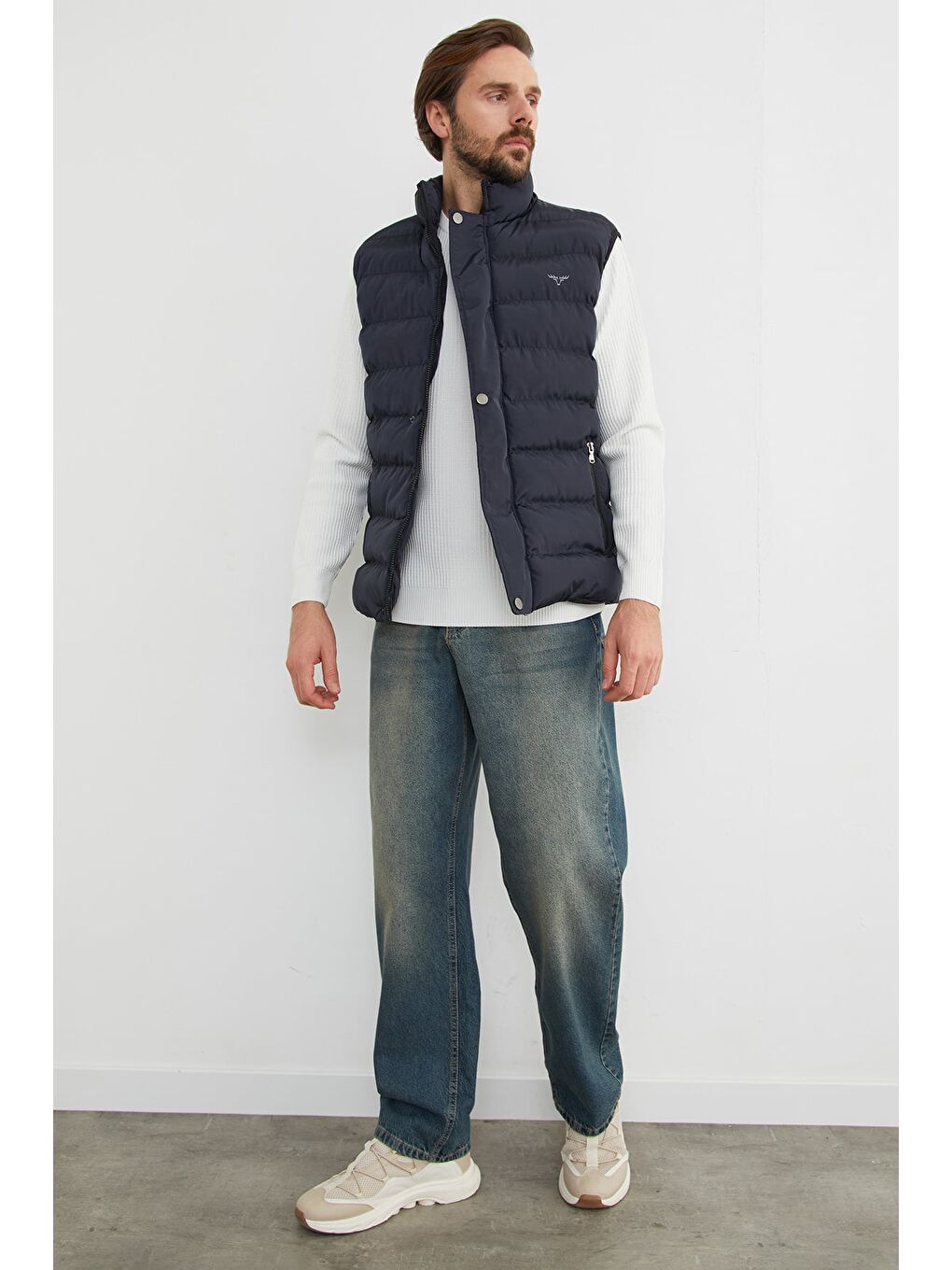 Lacivert Baskılı Çıt Çıtlı Şişme Yelek-1