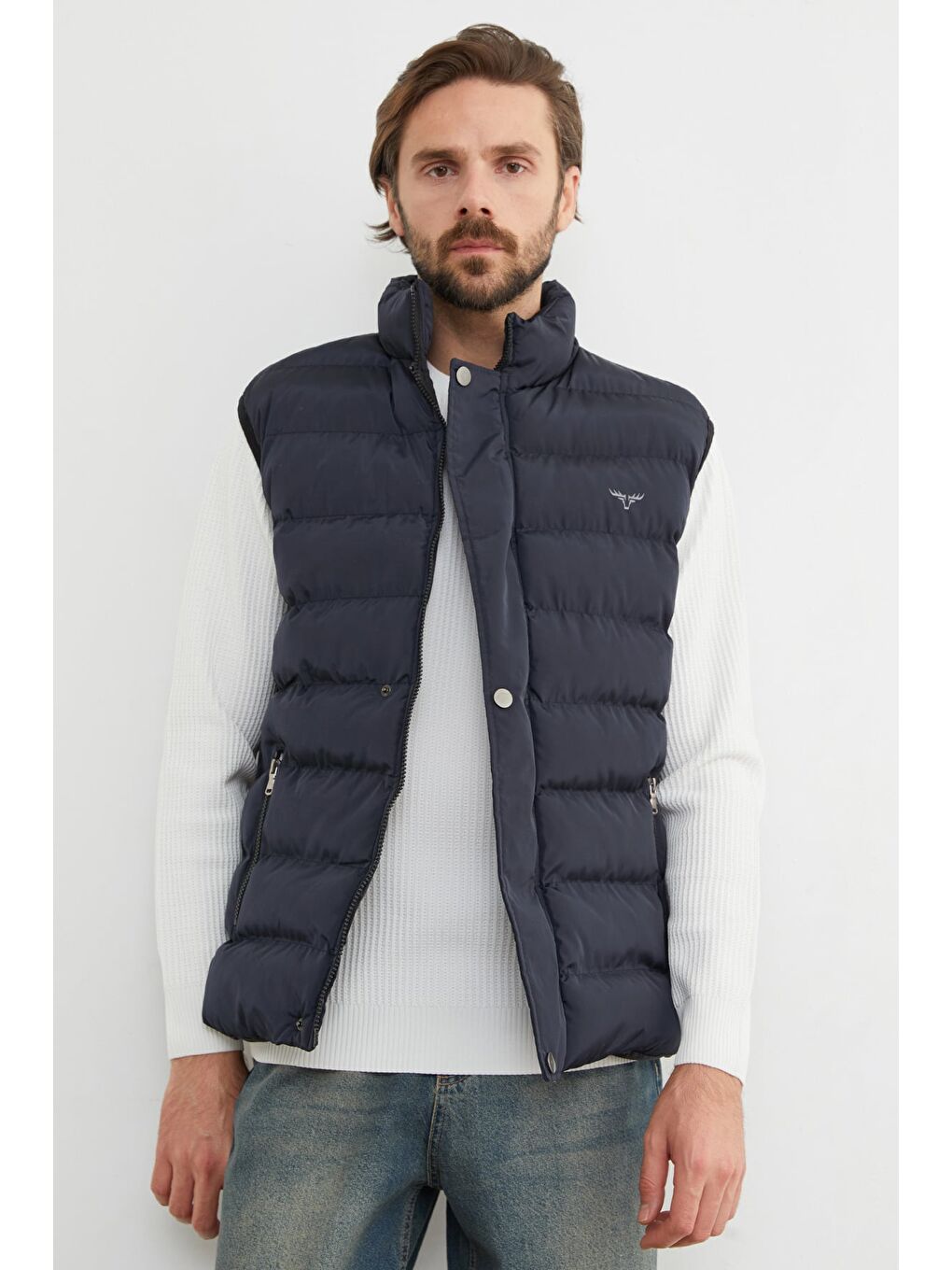 Lacivert Baskılı Çıt Çıtlı Şişme Yelek-2