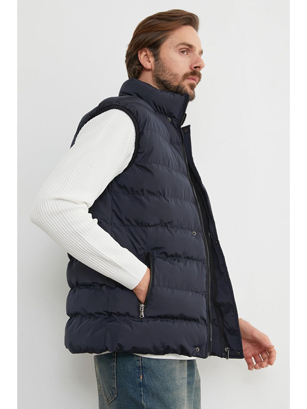 Lacivert Baskılı Çıt Çıtlı Şişme Yelek-3