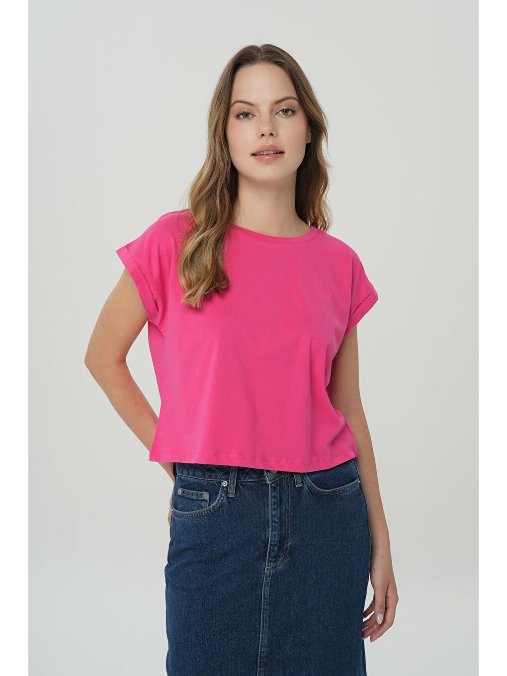 CROSS JEANS Fuşya Oversize Kısa Kollu T-Shirt 56105-123