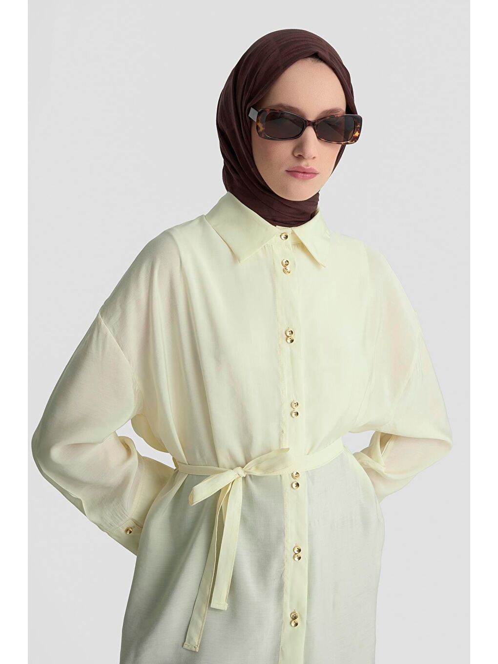Kemer Detaylı Tunik 25Kd9009 Açık Sarı-3