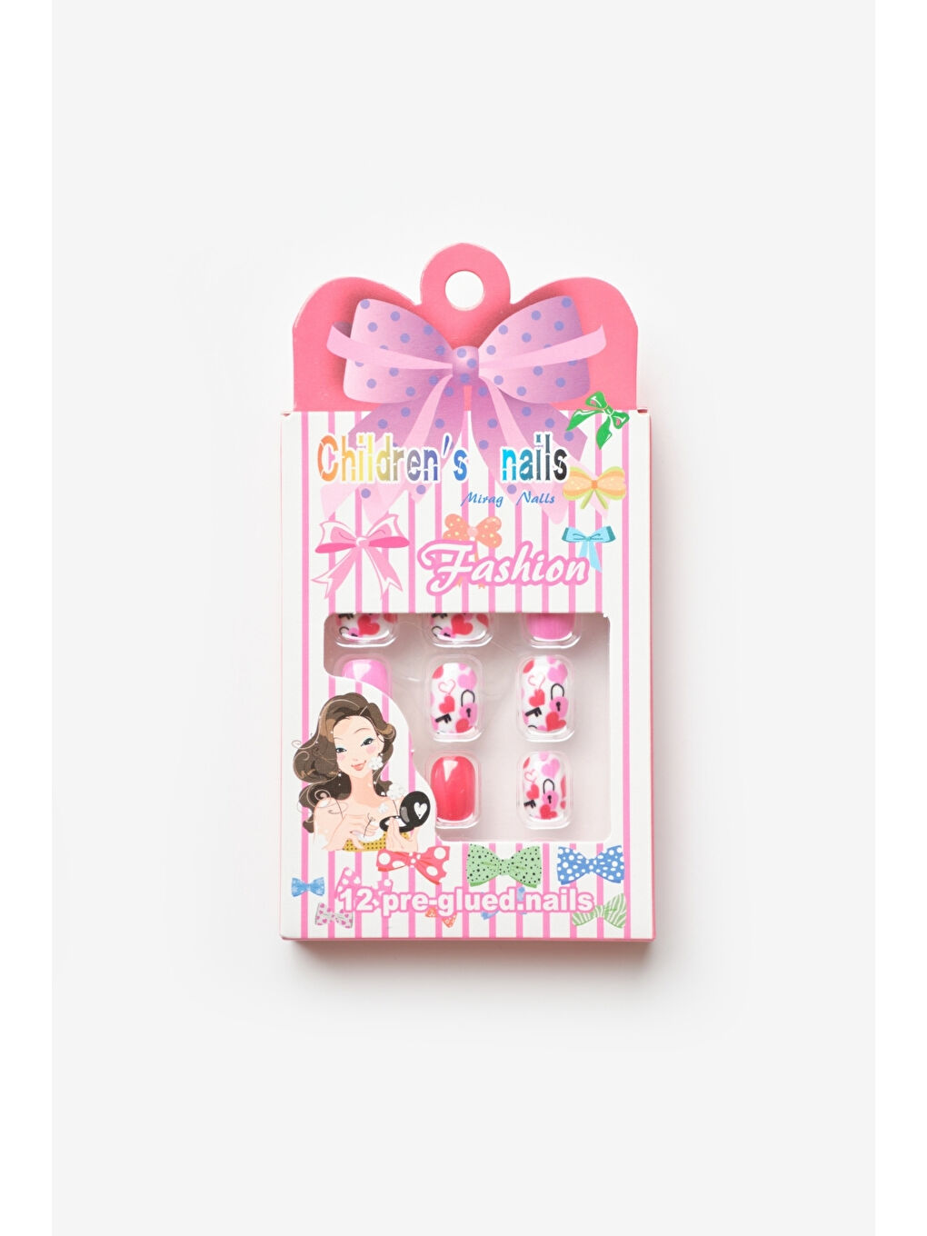 Kırmızı Kalp Desenli Kız Çocuk Takma Tırnak-1