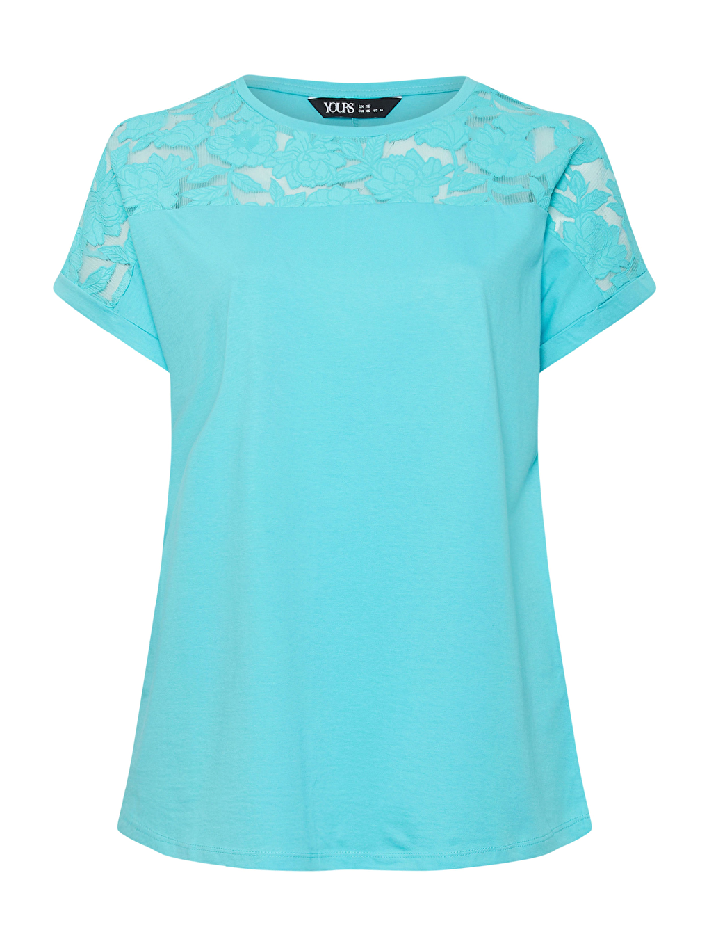 Mavi Büyük Beden Bisiklet Yaka Tül Detaylı Kısa Kollu Tişört 321836-5