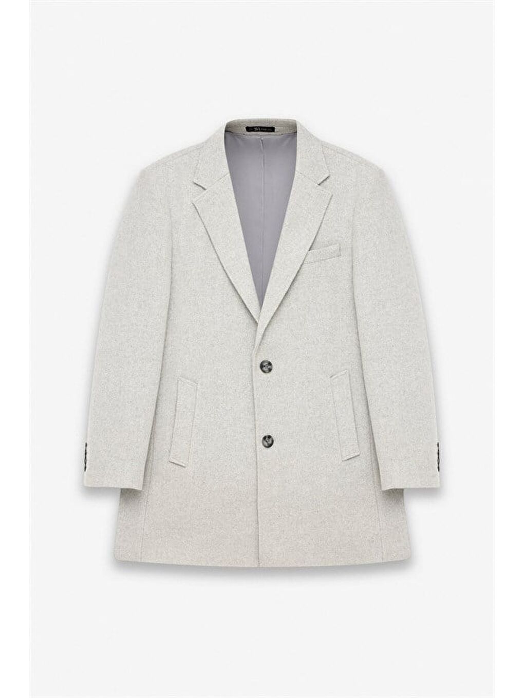 Gri Slim Mono Yaka Düz Yan Cepli Düğmeli Dolgusuz Standart Kaban-8