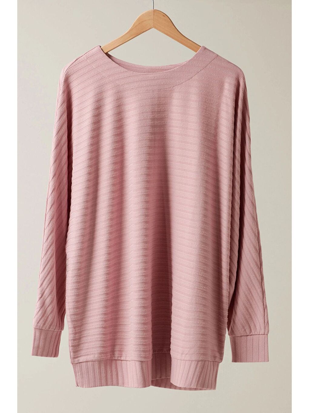 Pembe Büyük Beden Bisiklet Yaka Uzun Kollu Bluz 615589-6