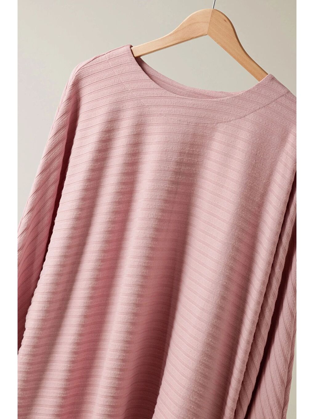 Pembe Büyük Beden Bisiklet Yaka Uzun Kollu Bluz 615589-7