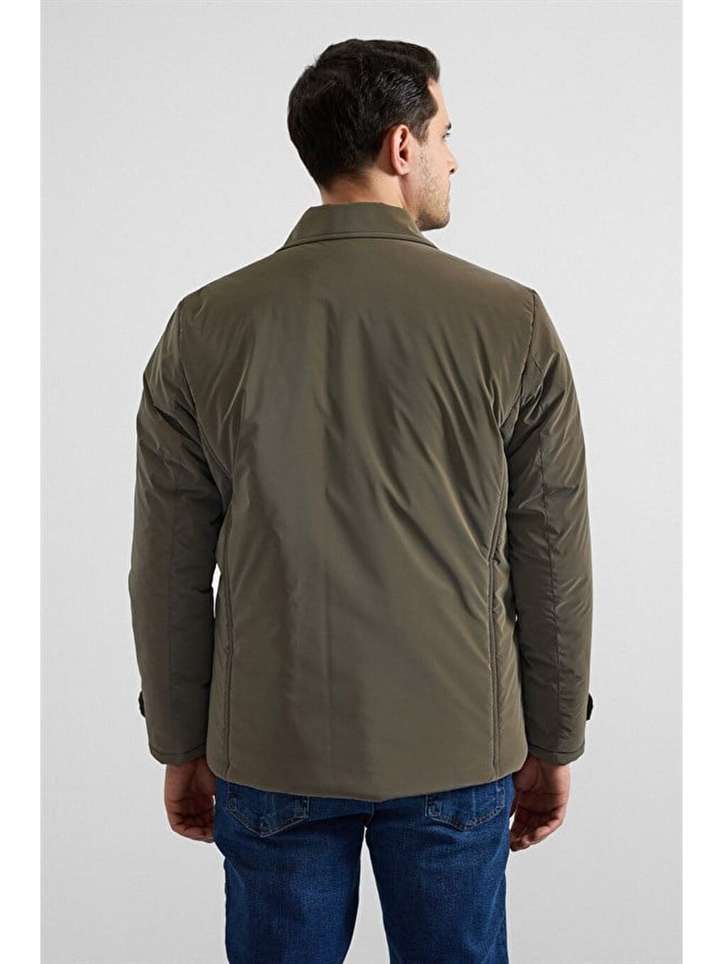 Koyu Haki Slim Gömlek Yaka Düz Torba Cep Fermuar + Çıtçıt Elyaf Dolgulu Standart Mont-4