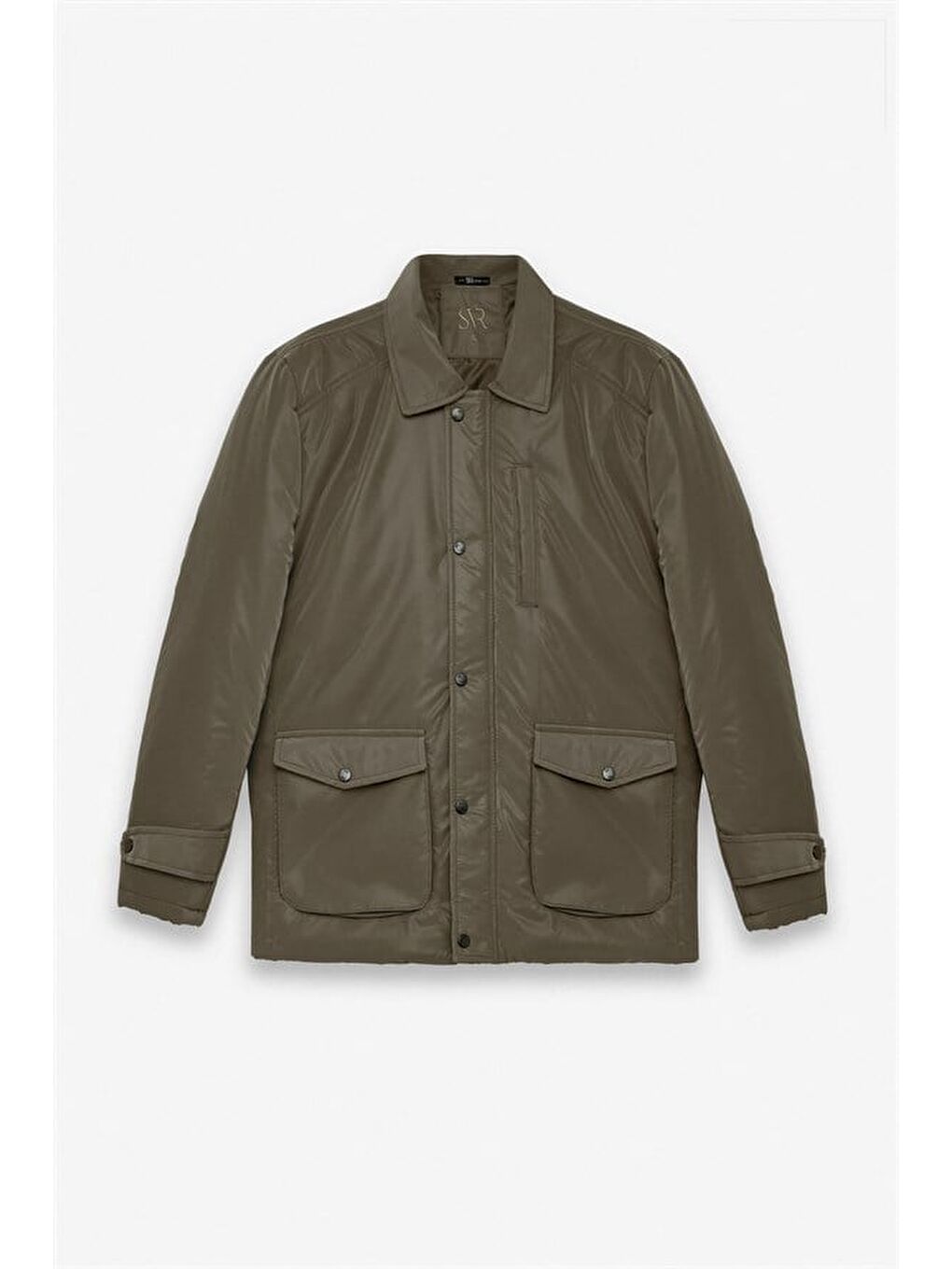 Koyu Haki Slim Gömlek Yaka Düz Torba Cep Fermuar + Çıtçıt Elyaf Dolgulu Standart Mont-10