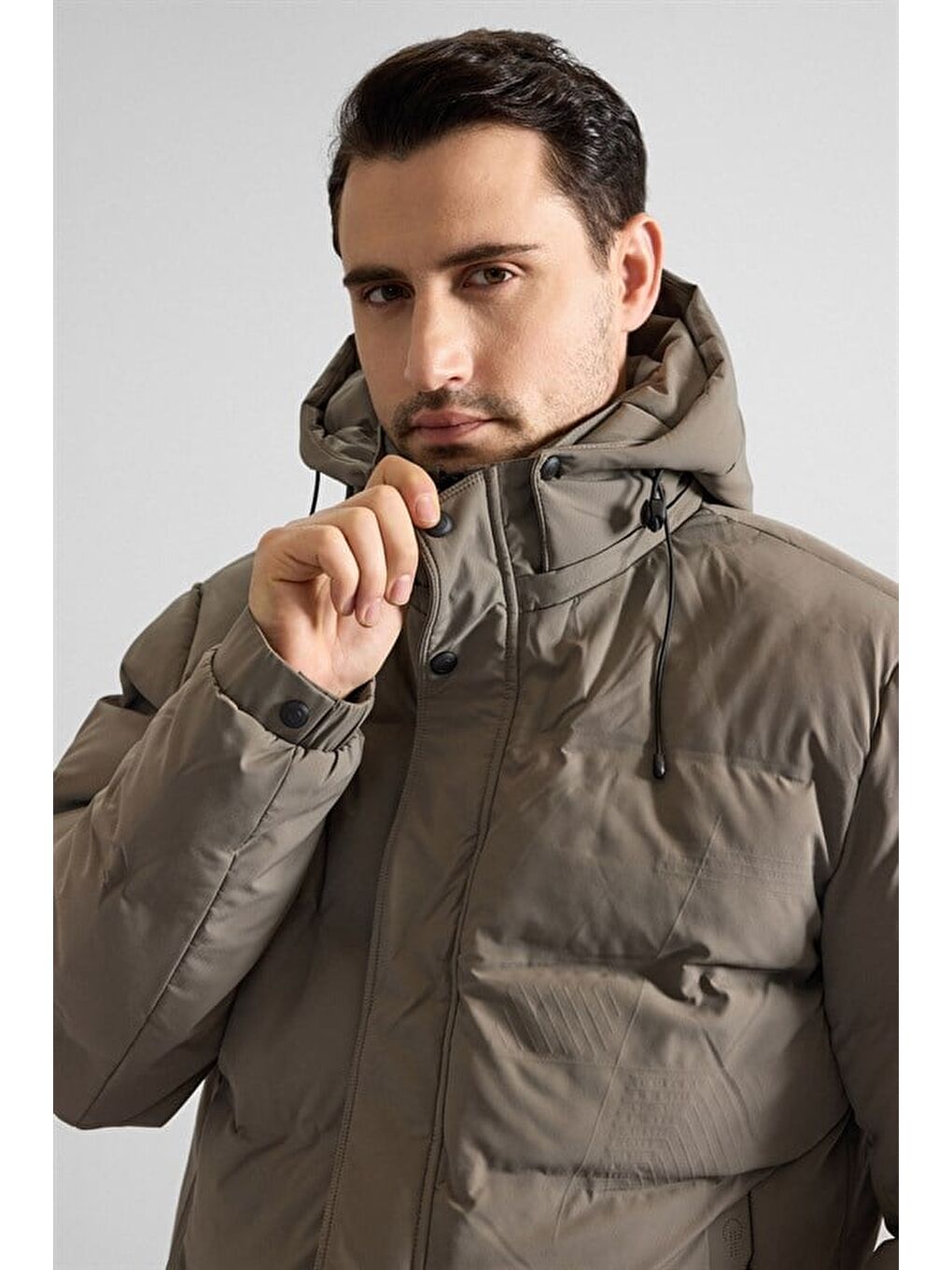 Haki Slim Dik Yaka Düz Cepsiz Fermuar + Çıtçıt Elyaf Dolgulu Standart Mont-2