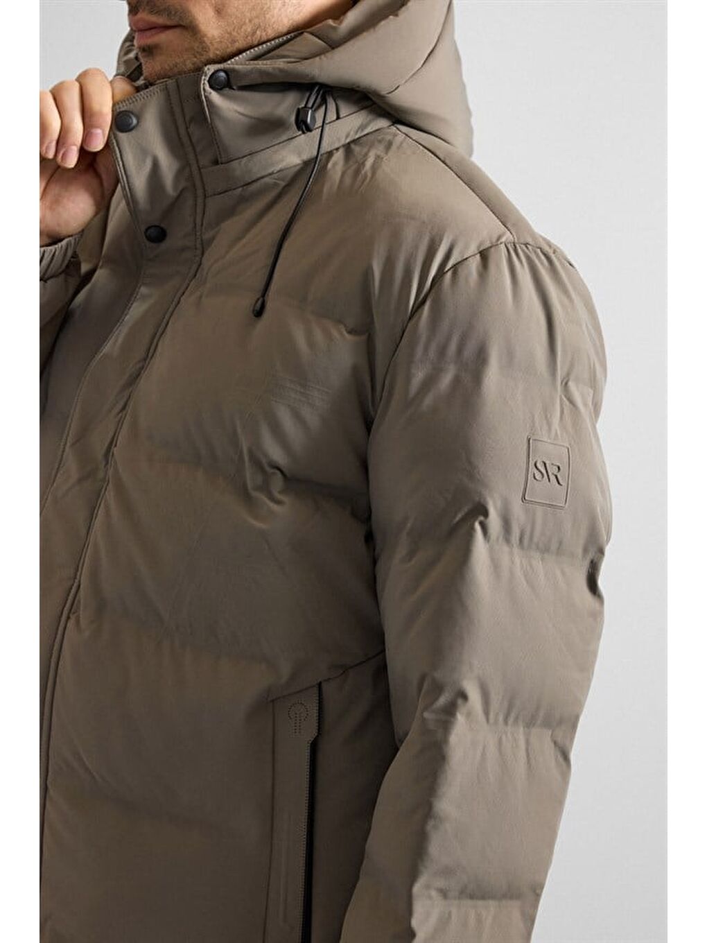 Haki Slim Dik Yaka Düz Cepsiz Fermuar + Çıtçıt Elyaf Dolgulu Standart Mont-3