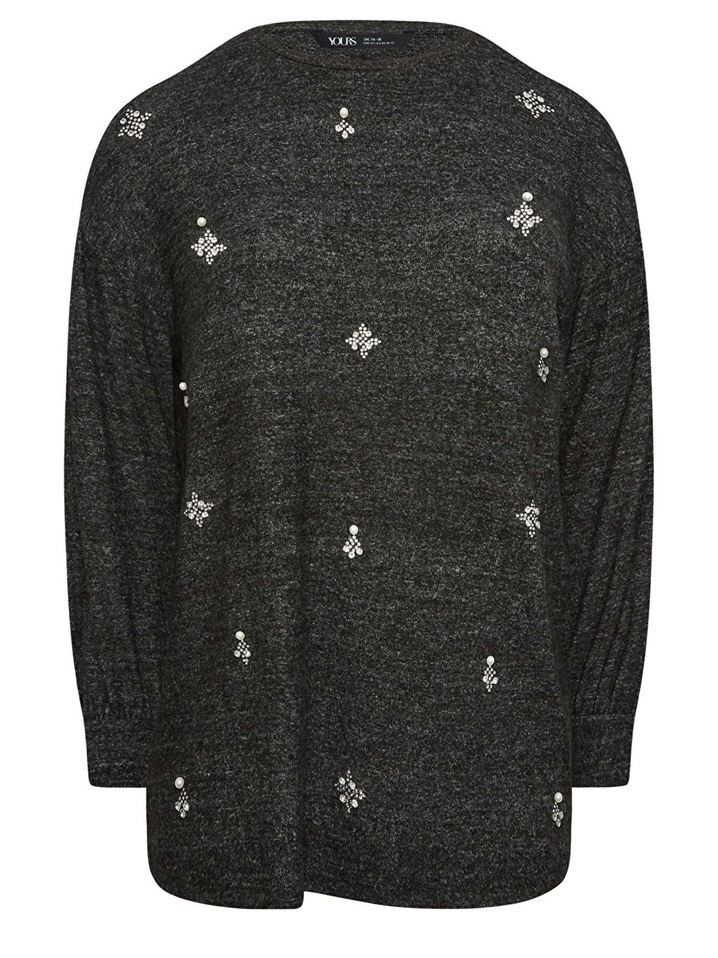 Siyah Büyük Beden Bisiklet Yaka Taş Detaylı Uzun Kollu Bluz 302622-5