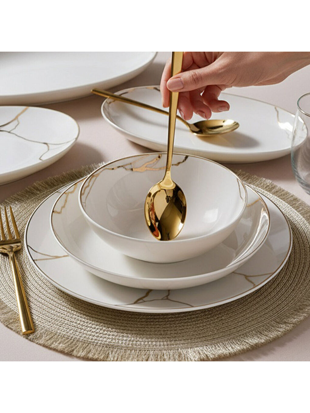 Ekru Camelia 54 Parça 12 Kişilik Yemek Takımı 6687-4