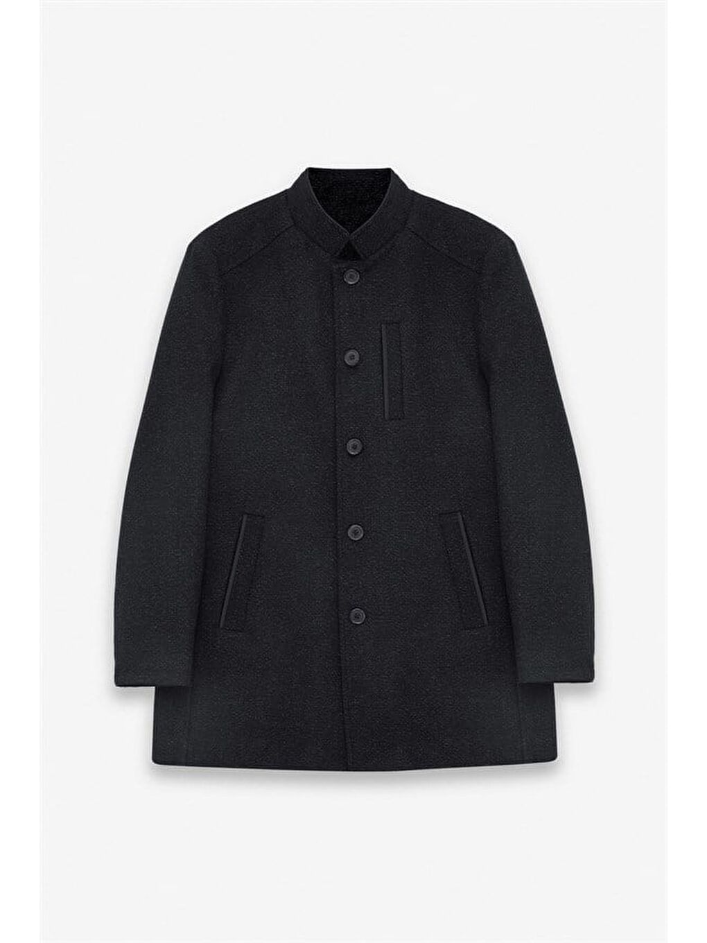 Siyah Regular Hakim Yaka Düz Yan Cepli Düğmeli Dolgusuz Standart Kaban-8