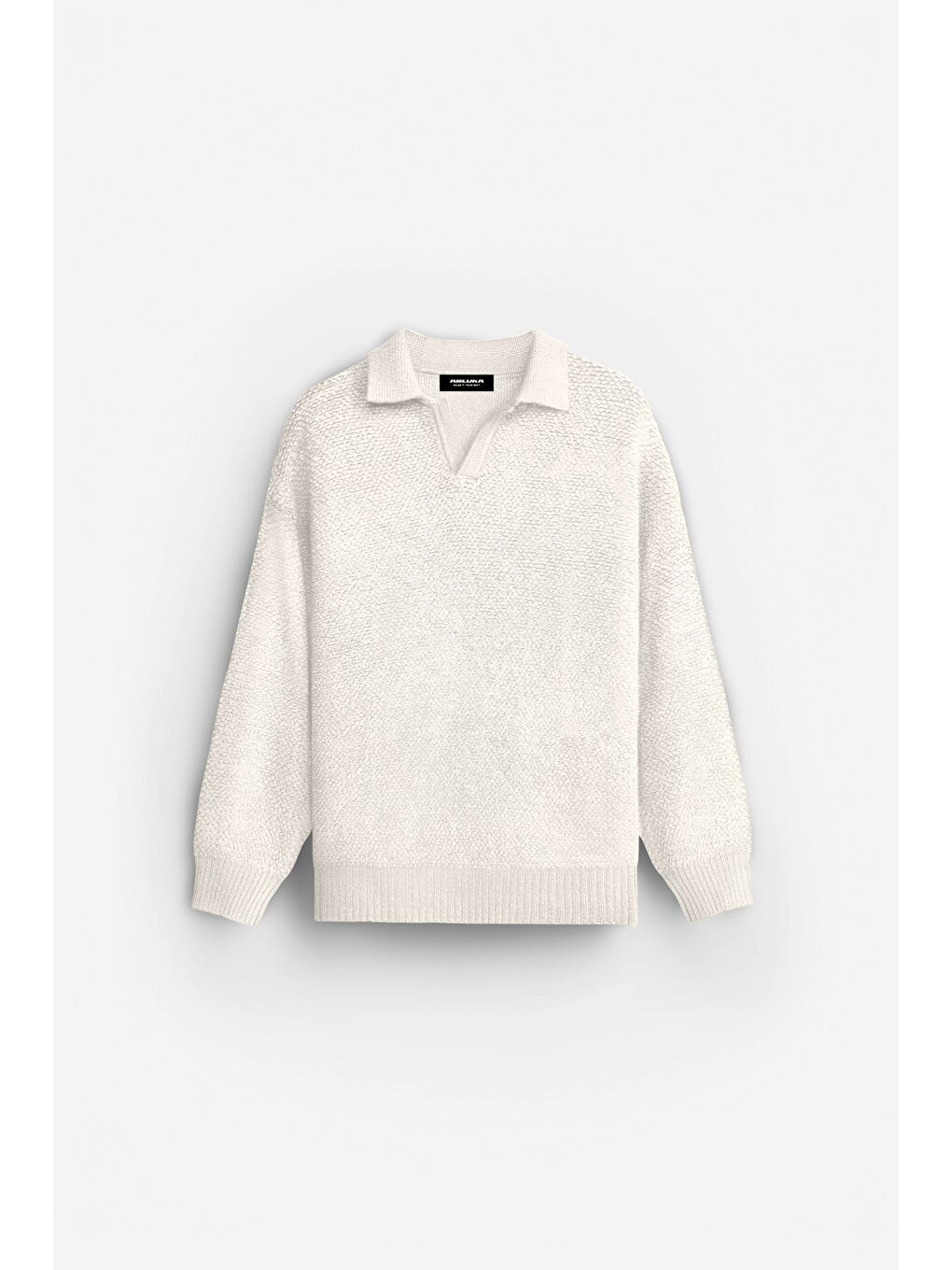 Erkek Oversize Dokulu Kazak Beyaz-4