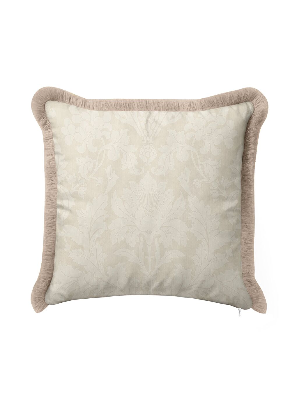 Karışık Barok Lüks Saçaklı Yastık Kılıfı - Krem Çiçek Motifli Klasik Bej Country Püsküllü Kırlent Kılıfı-2