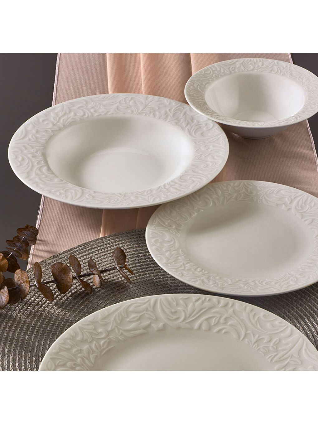 Ekru Bronte Bone 24 Parça 6 Kişilik Yemek Takımı-2