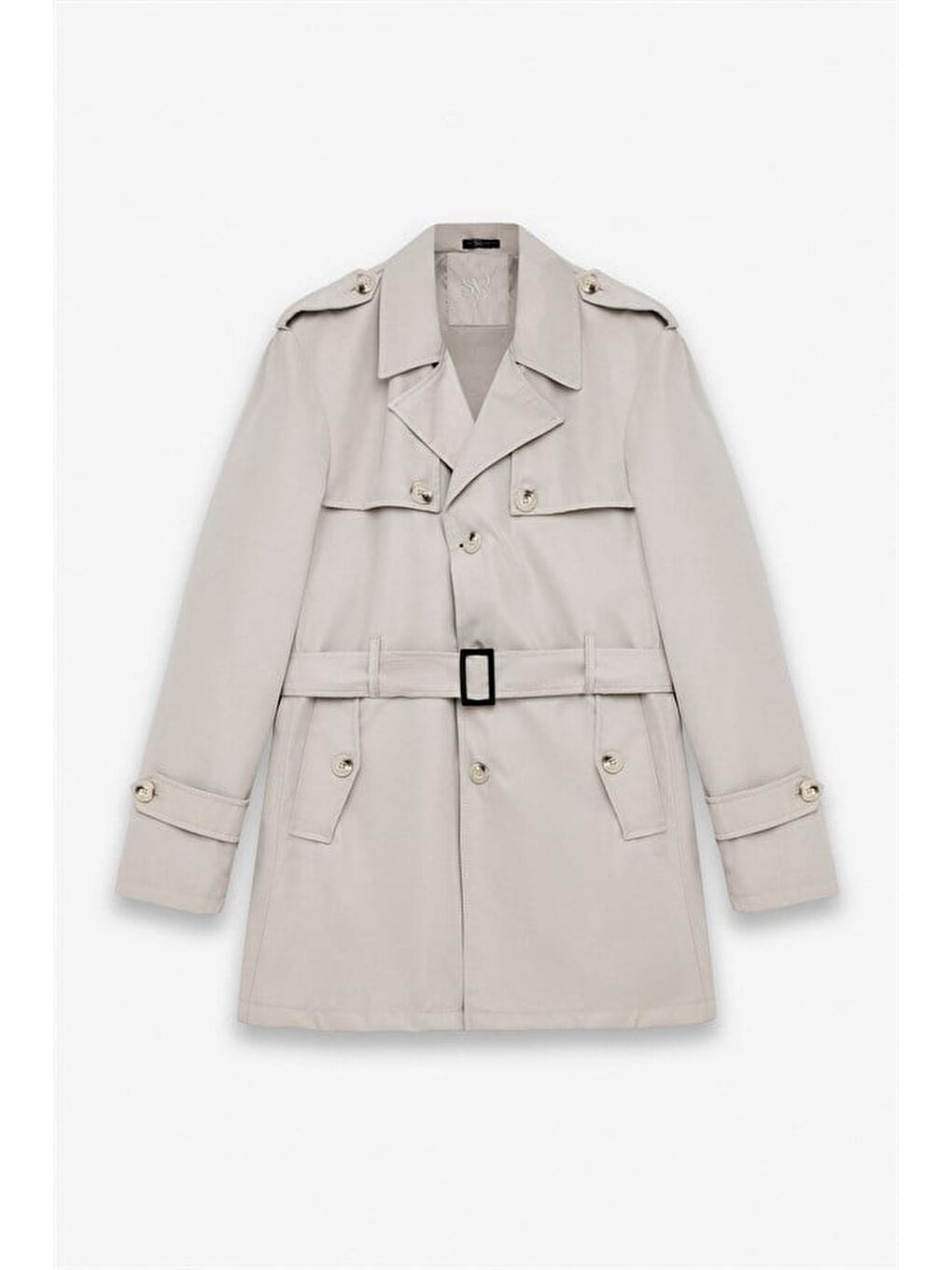 Gri Taş Slim Gömlek Yaka Düz Yan Cepli Düğmeli Dolgusuz Standart Trençkot-7