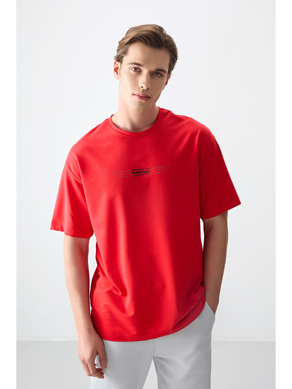 Kırmızı Fiesta Pamuklu Kalın Yumuşak Dokulu Oversize Fit Baskılı Erkek Tişört - 88374