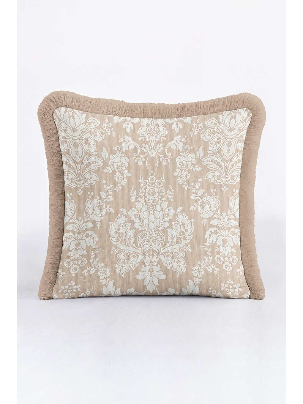 Karışık Barok Lüks Saçaklı Yastık Kılıfı - Klasik Country Bej Krem Püsküllü Kırlent Kılıfı-1
