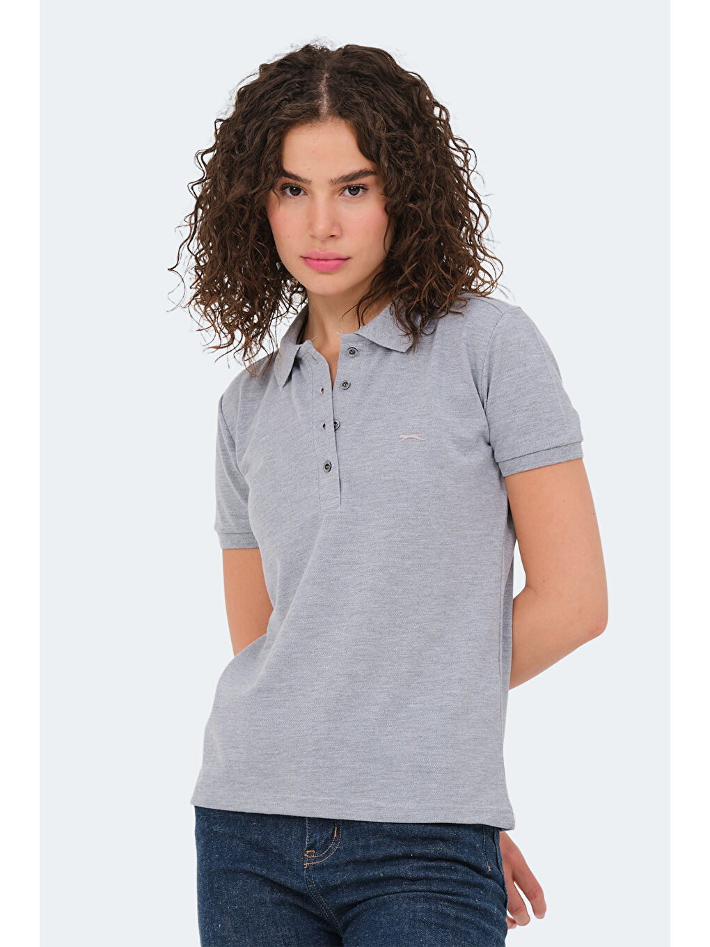 VERA I Kadın Polo Yaka Gri Tişört-5