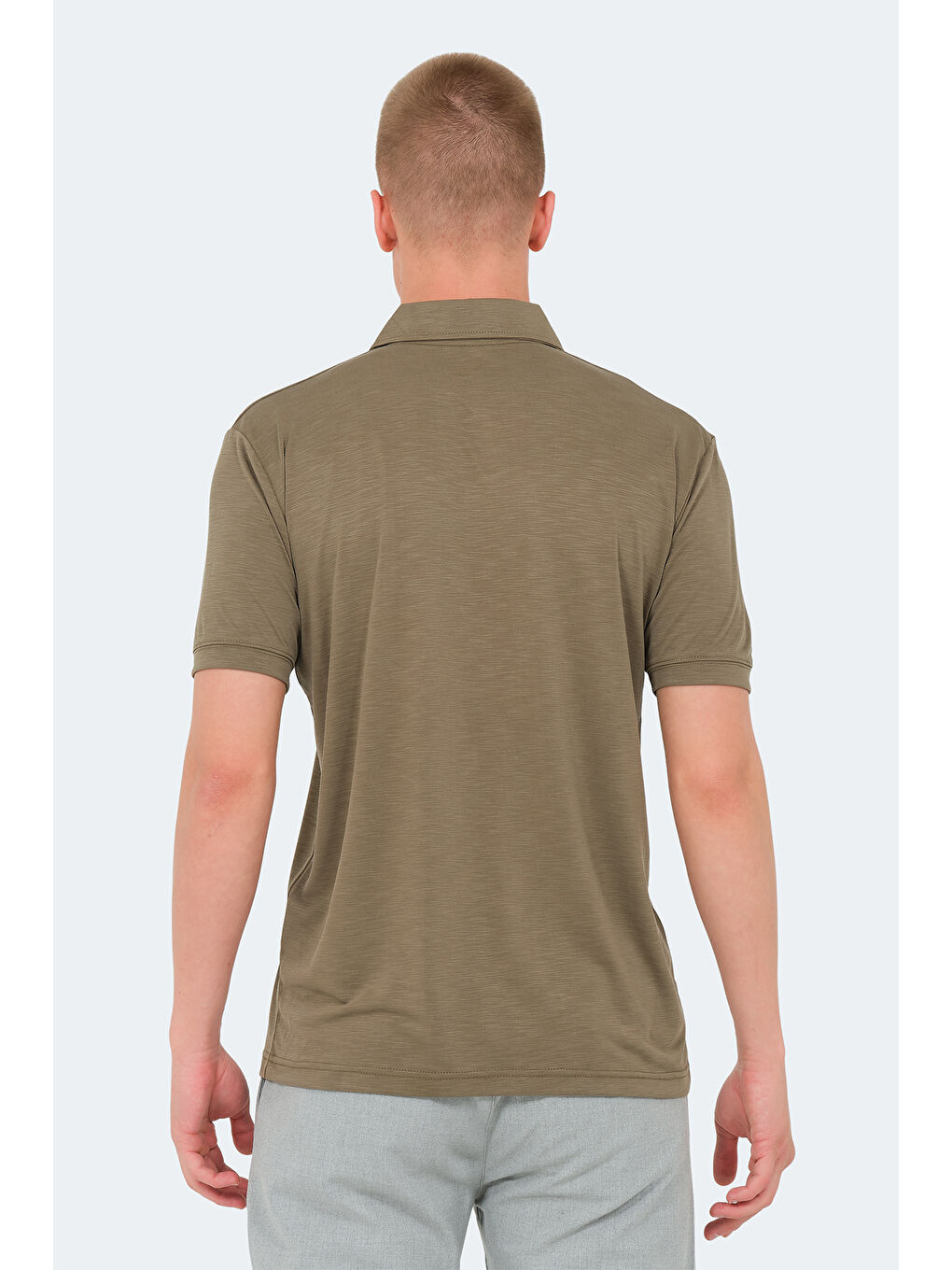 Haki Polo Yaka Kısa Kollu Erkek Tişört-1