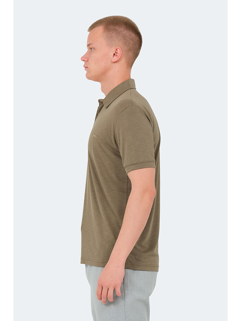 Haki Polo Yaka Kısa Kollu Erkek Tişört-2