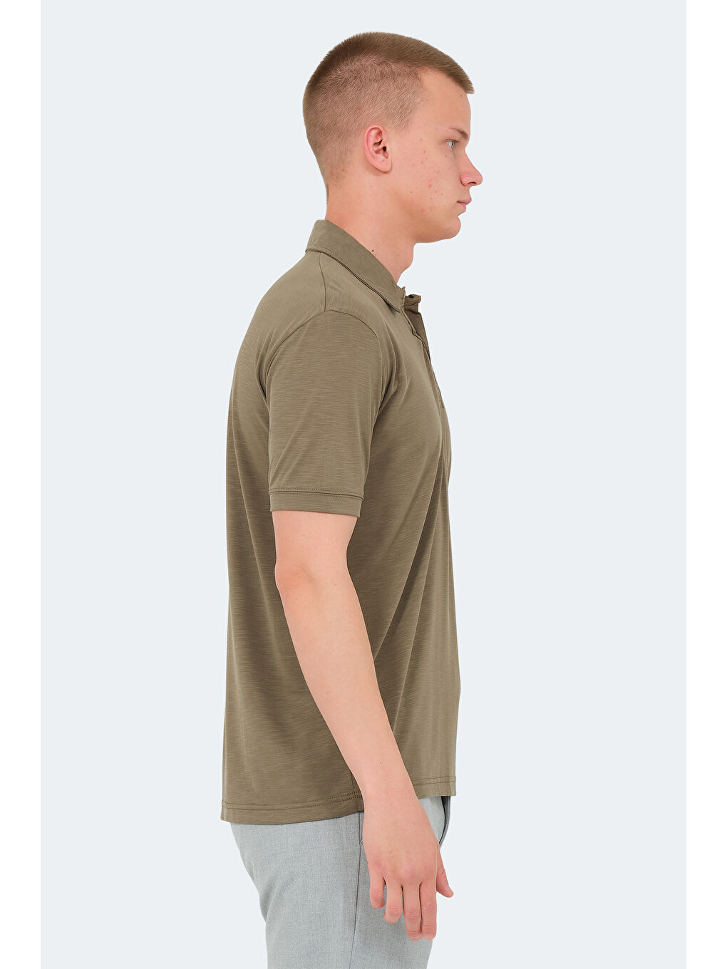 Haki Polo Yaka Kısa Kollu Erkek Tişört-3
