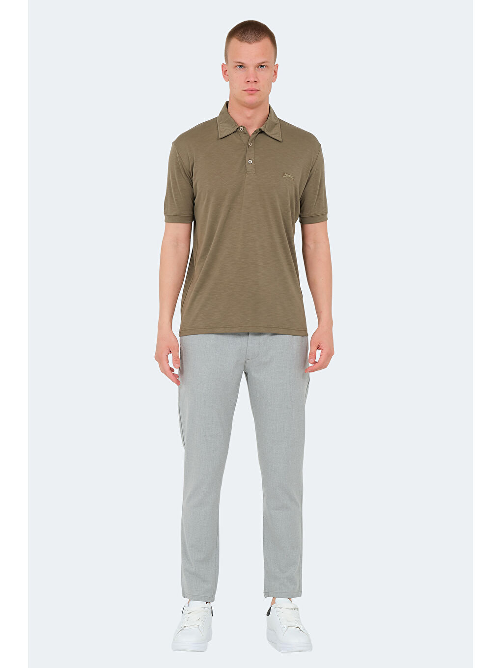 Haki Polo Yaka Kısa Kollu Erkek Tişört-6