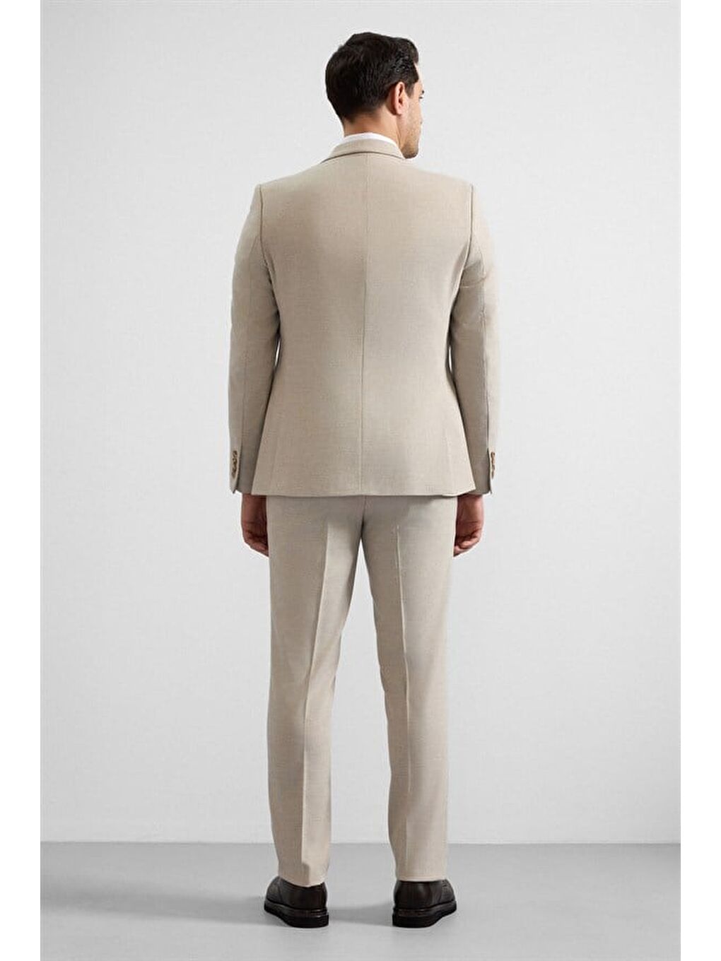 Bej Slim Sivri Yaka 6 Drop Yelekli Takım Elbise-9