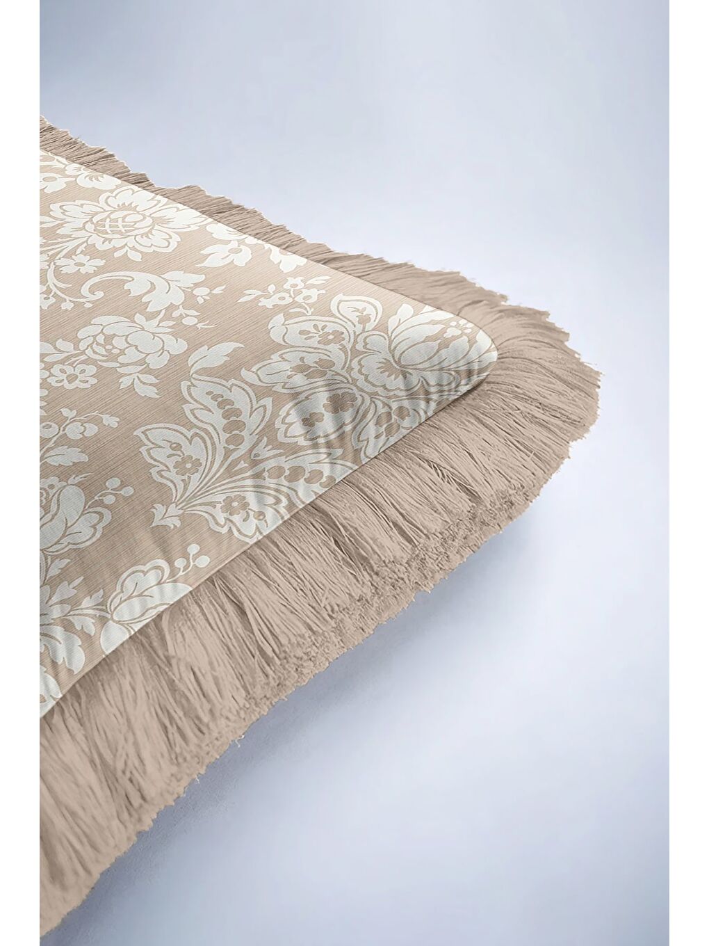 Karışık Barok Lüks Saçaklı Yastık Kılıfı - Klasik Country Bej Krem Püsküllü Kırlent Kılıfı-6