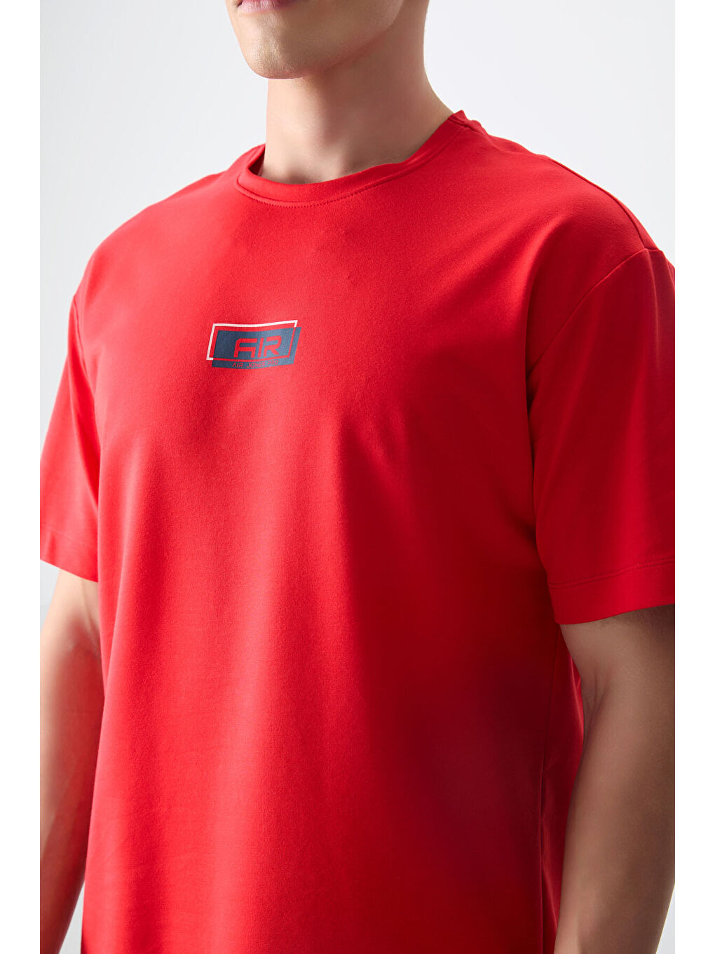 Kırmızı Fiesta Pamuklu Kalın Yumuşak Dokulu Oversize Fit Baskılı Erkek Tişört - 88376-2