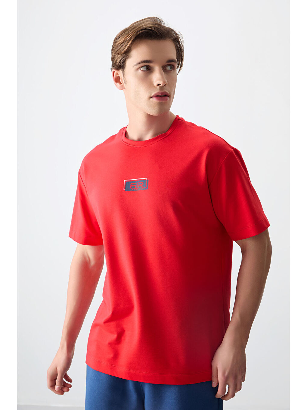 Kırmızı Fiesta Pamuklu Kalın Yumuşak Dokulu Oversize Fit Baskılı Erkek Tişört - 88376-3