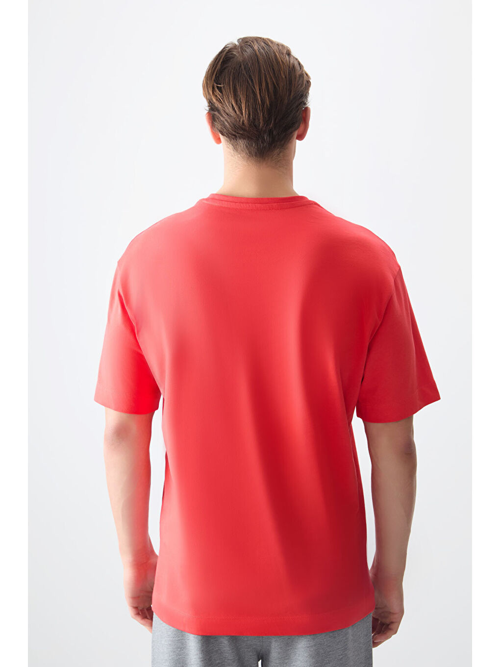 Kırmızı %100 Pamuk Kalın Yumuşak Dokulu Oversize Fit Basic Erkek Tişört - 88353-4