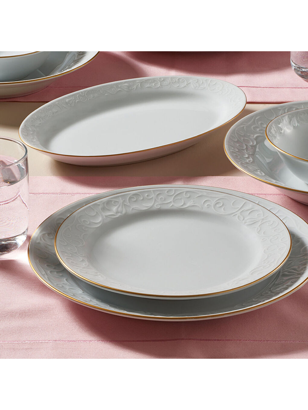 Ekru Bahar Dalı 6 Kişilik 20 cm Pasta Tabağı Mat Altın Yaldız