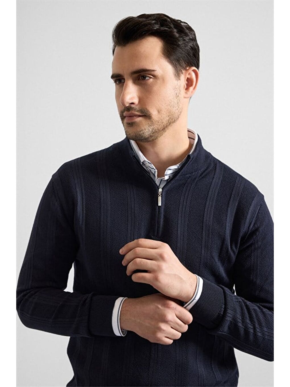 Lacivert Regular Yarım Balıkçı Yaka Kazak-1