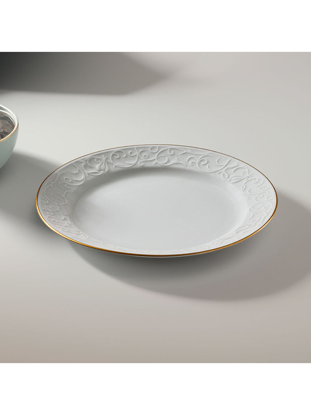 Ekru Bahar Dalı 6 Kişilik 20 cm Pasta Tabağı Mat Altın Yaldız-1