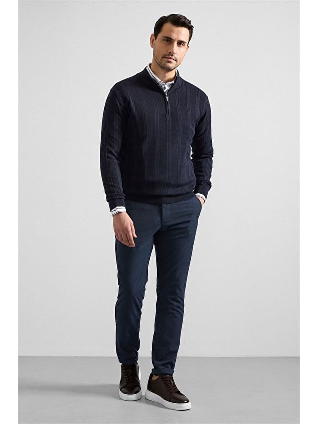 Lacivert Regular Yarım Balıkçı Yaka Kazak-2