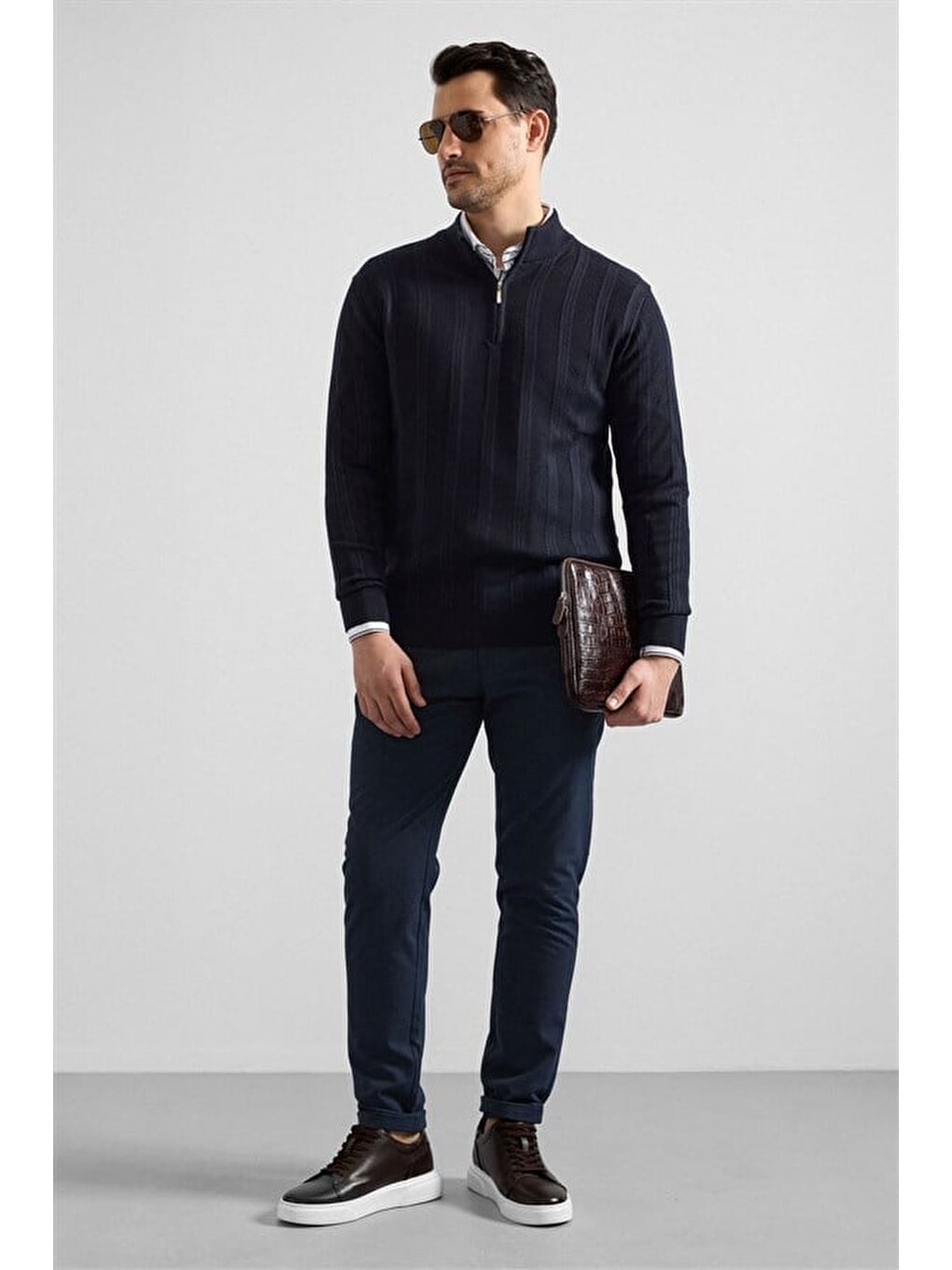 Lacivert Regular Yarım Balıkçı Yaka Kazak-4