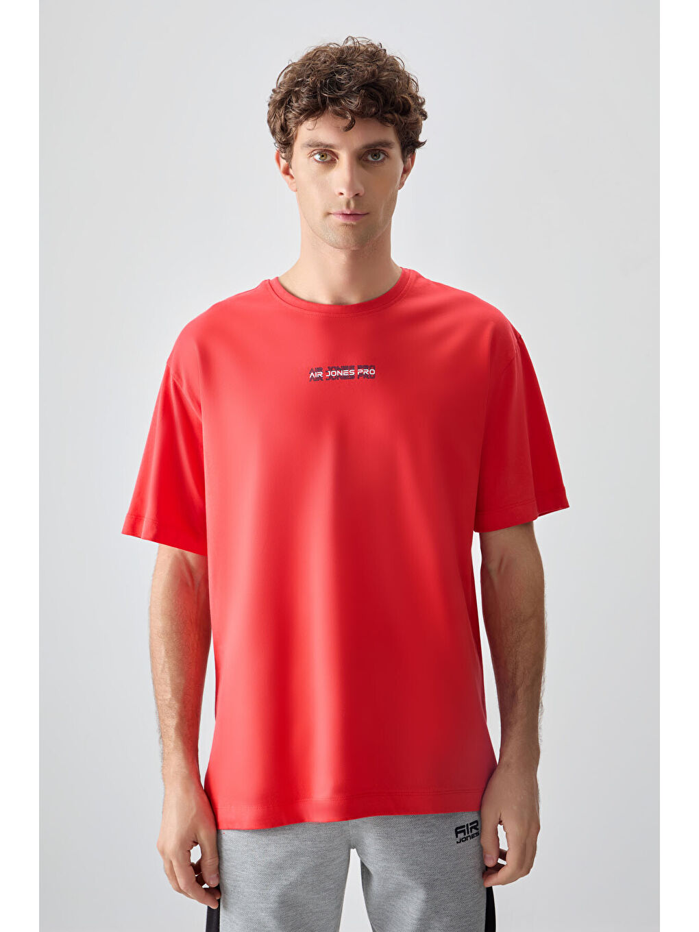 Kırmızı %100 Pamuk Kalın Yumuşak Dokulu Oversize Fit Baskılı Erkek Tişört-3