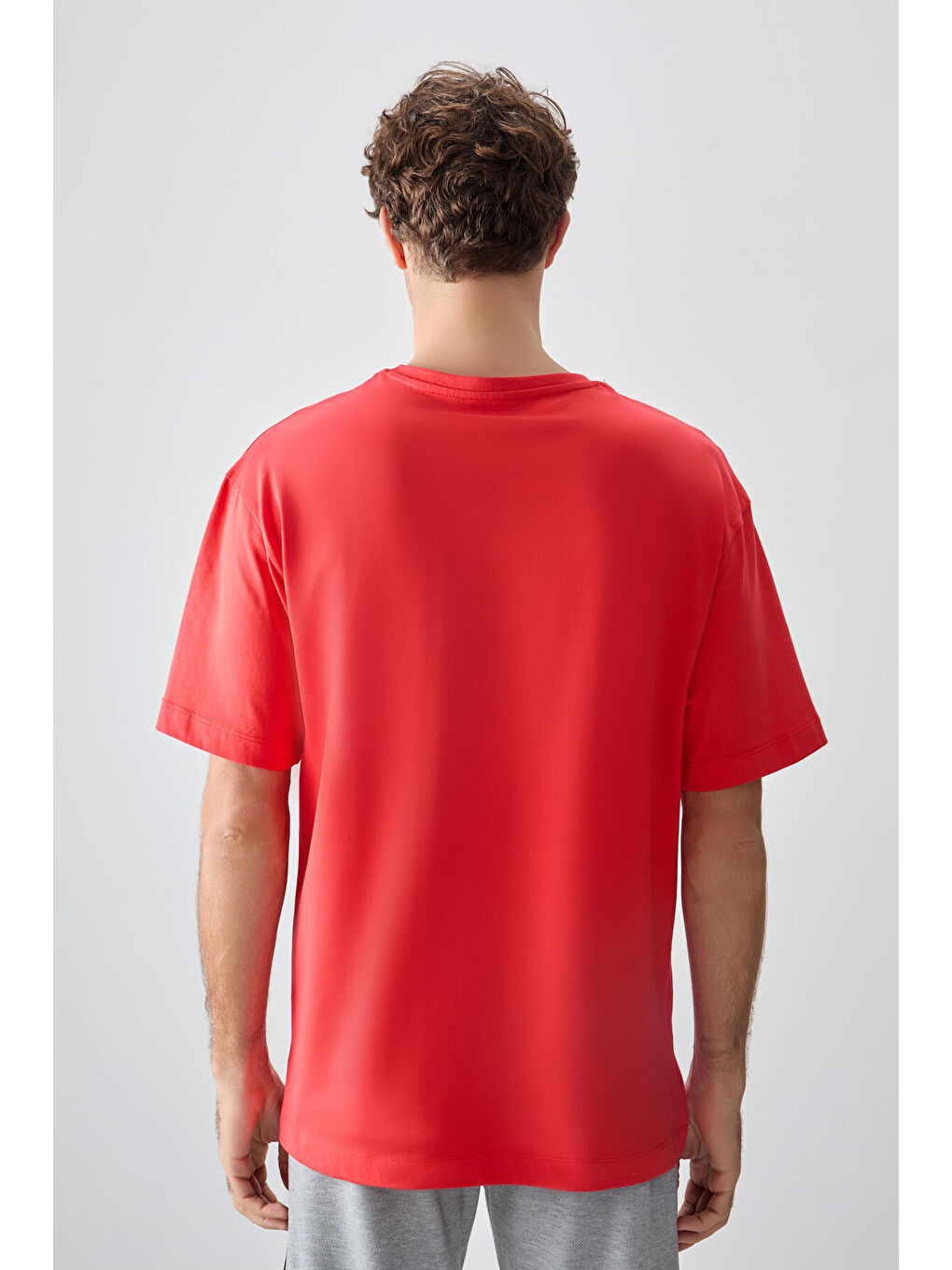 Kırmızı %100 Pamuk Kalın Yumuşak Dokulu Oversize Fit Baskılı Erkek Tişört-4