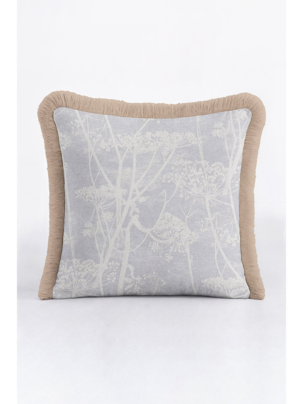 Karışık Zamansız Elegance Saçaklı Yastık Kılıfı - Doğal Botanik İskandinav Gri Bej Püsküllü Kırlent Kılıfı-3