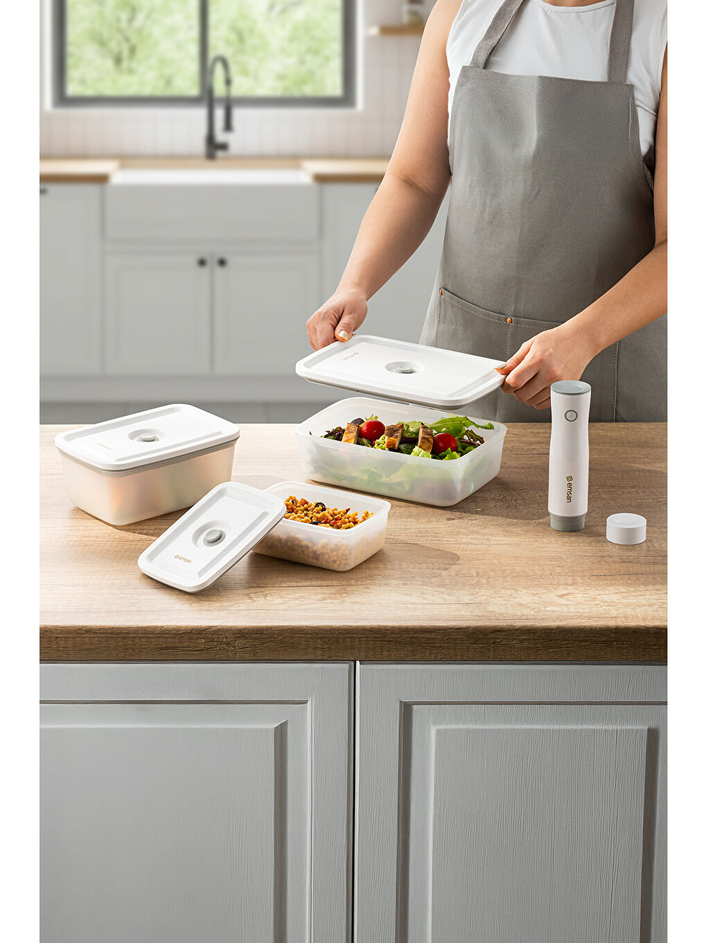 Beyaz Freshlock Vakum Makineli 3'lü Saklama Kabı-4