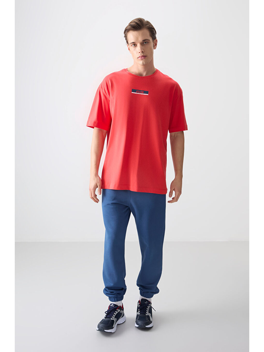 Kırmızı %100 Pamuk Kalın Yumuşak Dokulu Oversize Fit Baskılı Erkek Tişört - 88359-2