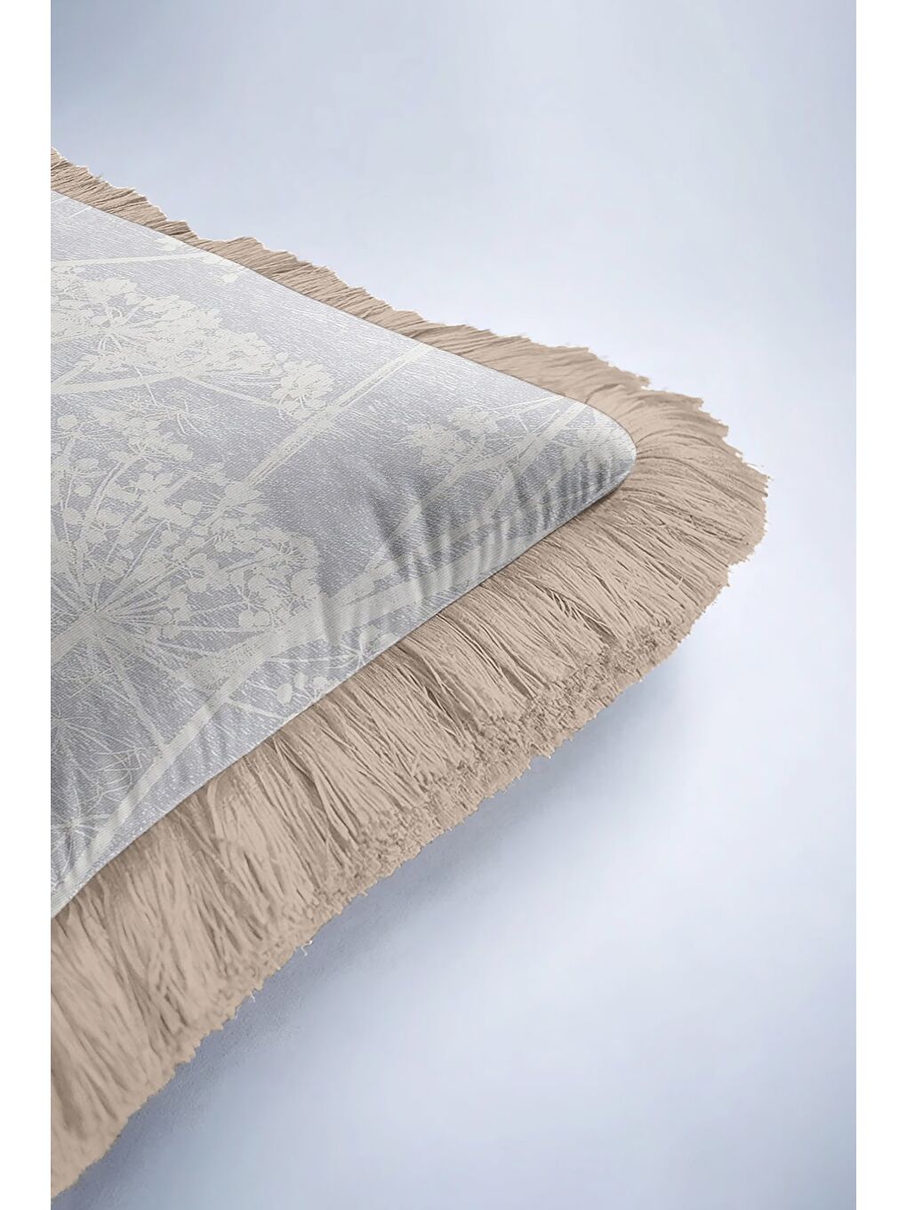 Karışık Zamansız Elegance Saçaklı Yastık Kılıfı - Doğal Botanik İskandinav Gri Bej Püsküllü Kırlent Kılıfı-6